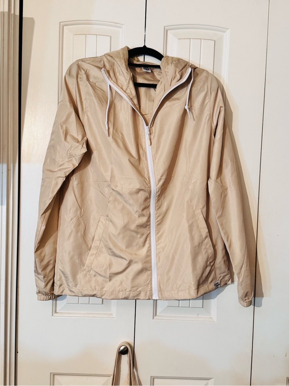 Men's Hooded Beige Windbreaker Jacket